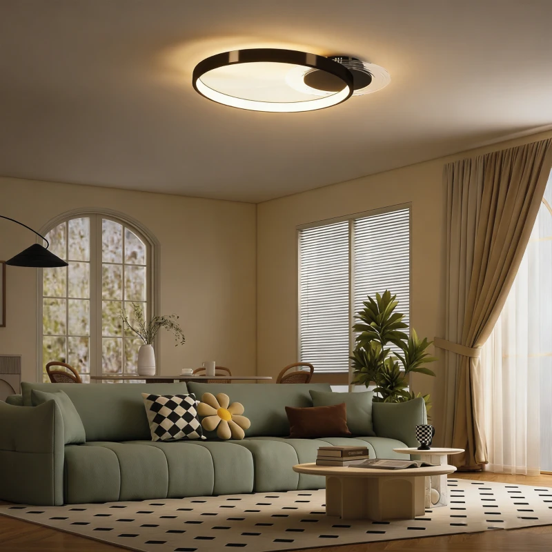 HOMCOM Plafonieră LED Modernă cu 2 Inele, Temperatură de Culoare Reglabilă, Putere 30W, Negru