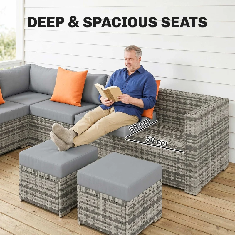 Outsunny 10 Piece Rattan Garden Furniture Set, 3 Corner Sofas with 3 Chairs, 3 Stools and Coffee Table, Outdoor Patio Furniture