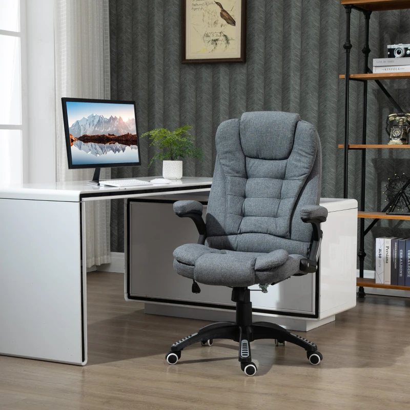 Vinsetto Sedia da Ufficio Ergonomica Reclinabile, Altezza Regolabile e Dondolamento, Poltrona Girevole con Ruote, 65x72x110-120cm, Grigio