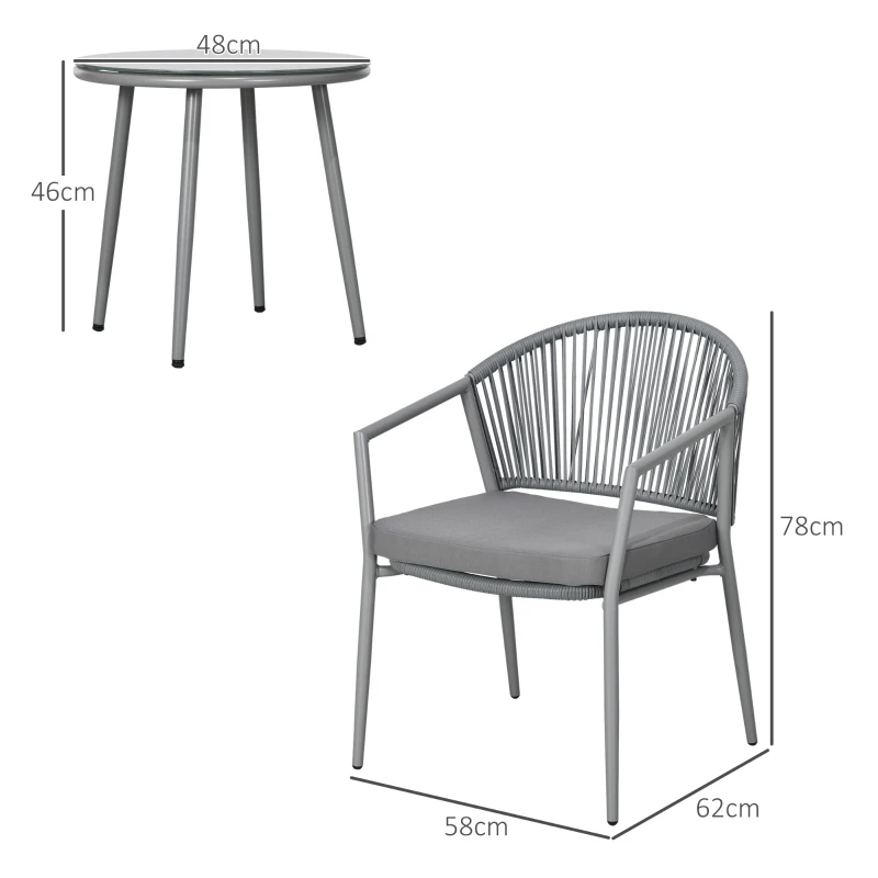 Outsunny Set da Giardino con 2 Poltrone e Tavolino da Caffè in Rattan PE con Cuscini, Grigio