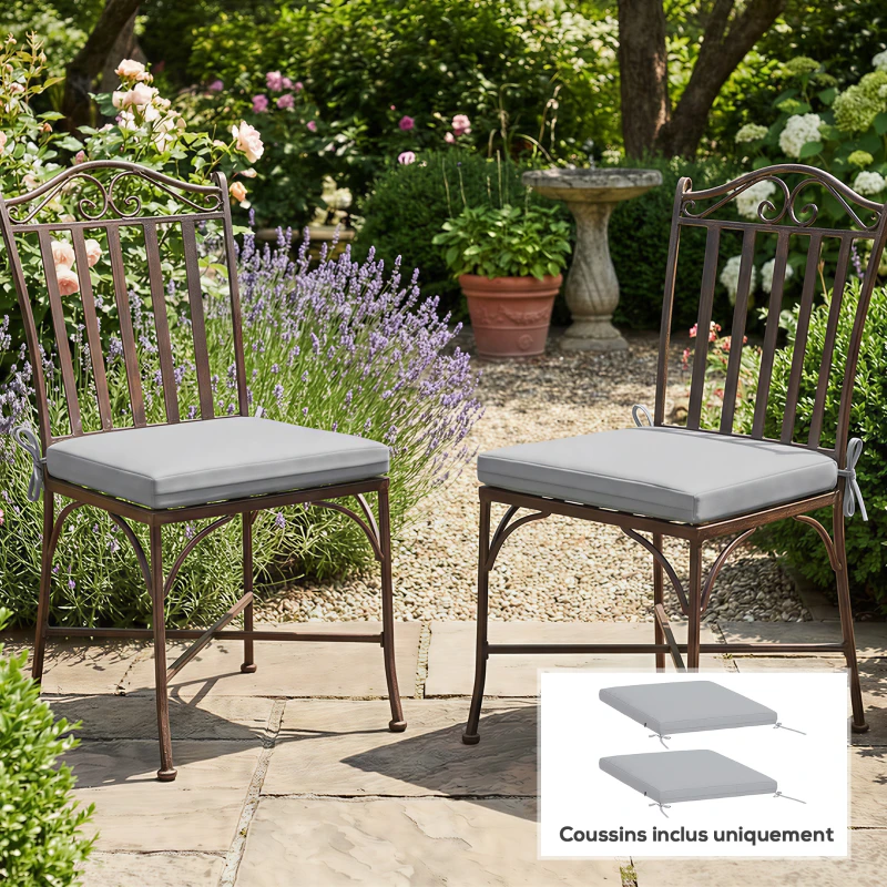 Outsunny Lot de 2 coussins de chaise de jardin, galettes de chaise 50 x 50 cm, mousse haute densité, antidérapants 50x50 cm gris