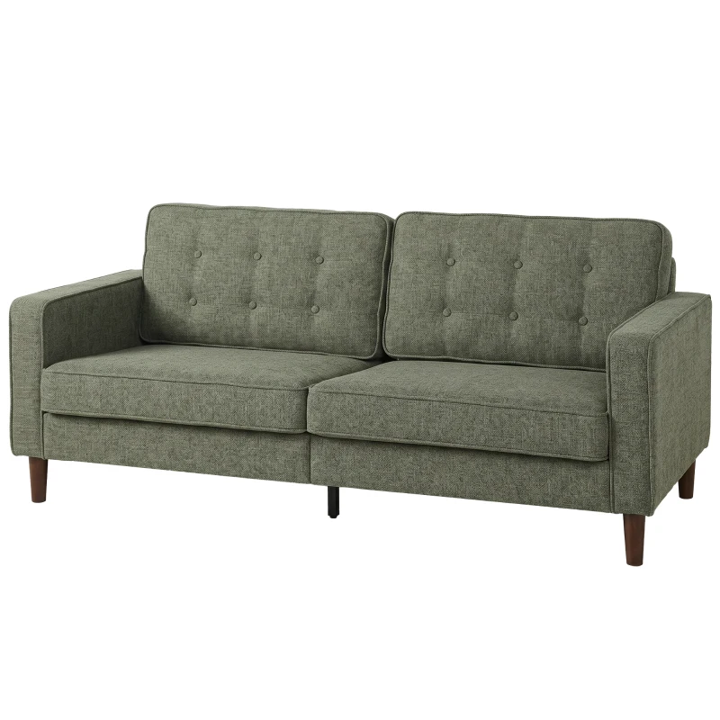 HOMCOM 3 Seater Sofa Button Tufted Upholstered Couch with Wood Legs for Living Room, Green