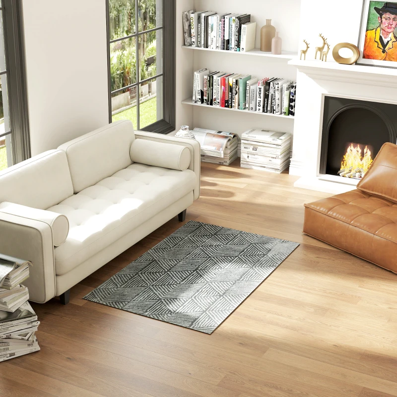 HOMCOM Teppich Wohnzimmerteppich im Modern Stil, waschbar Flächenteppich 150 x 80 cm Dunkelgrau
