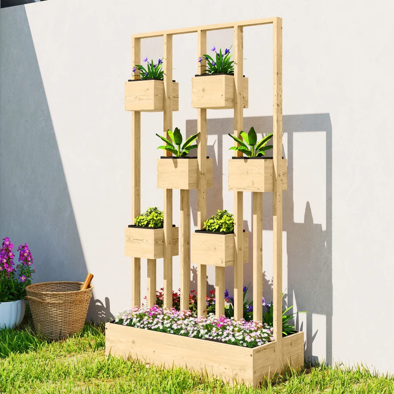 Outsunny Hochbeet mit Rankgitter Körbe, Holz Pflanzkasten Pflanzkübel Blumenkasten, 90 x 45 x 170 cm