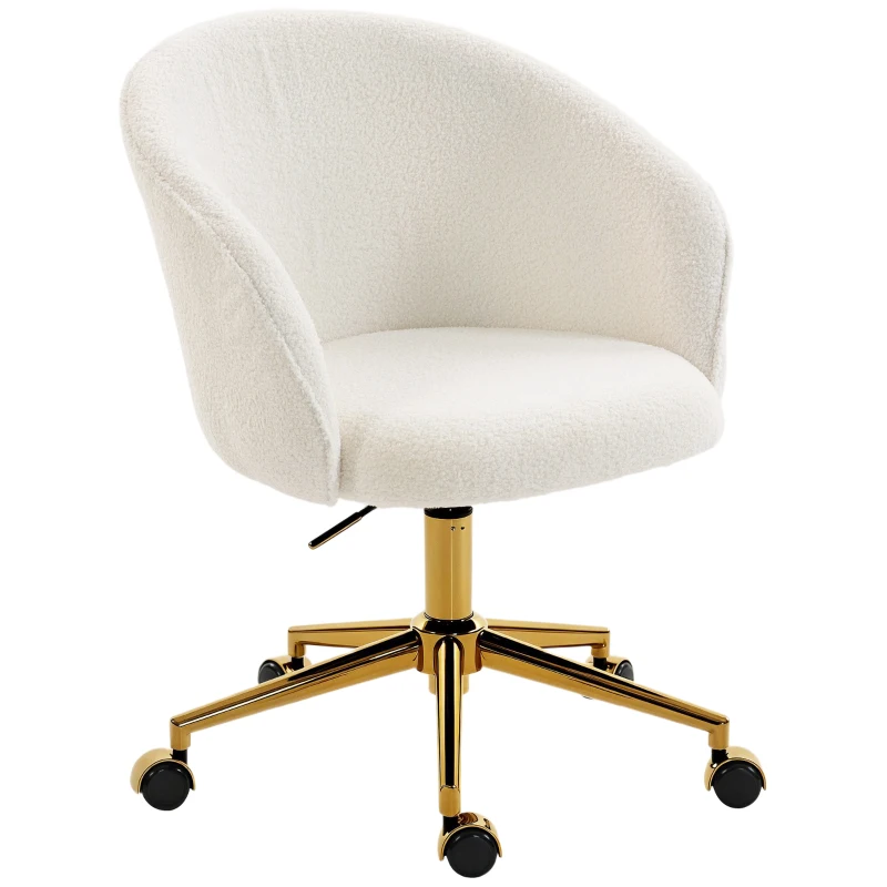 HOMCOM Chaise de bureau, fauteuil de bureau ergonomique réglable en hauteur, siège pivotante, piètement en acier, crème