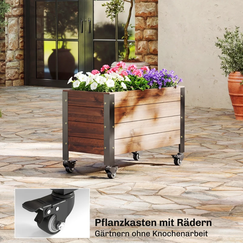 Outsunny Hochbeet Holz, Pflanzbeet mit Rolle, mobile Frühbeet Gartenbeet Blumenkasten 60 x 30 x 41cm für Garten Balkon