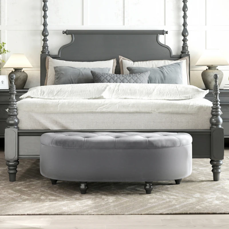 HOMCOM Hocker mit Stauraum, Sitztruhe, gepolstert, soft-close Deckel, Samtoptik, 120 x 46 x 42 cm, Dunkelgrau(m-9)