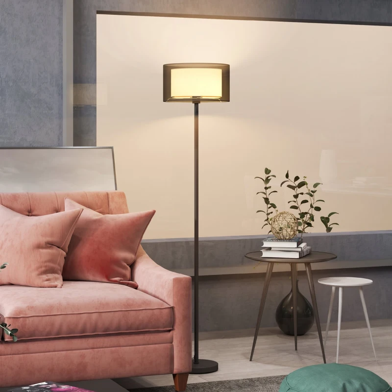 HOMCOM Lampadar Modern cu Abajur Dublu și Întrerupător cu Pedală, Ø33 x 152,5 cm, Negru