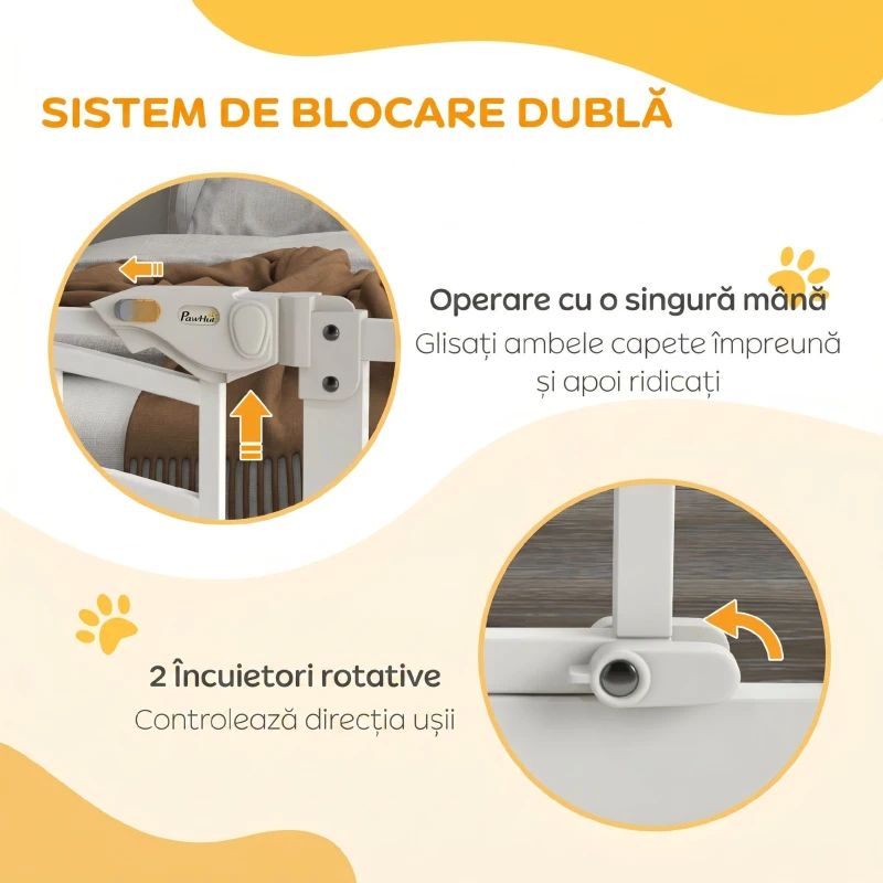 PawHut Uşa de Siguranţă pentru Câini, Barieră pentru Animale de Companie cu Ușă Mică pentru Pisici, 74-100x76 cm, Alb