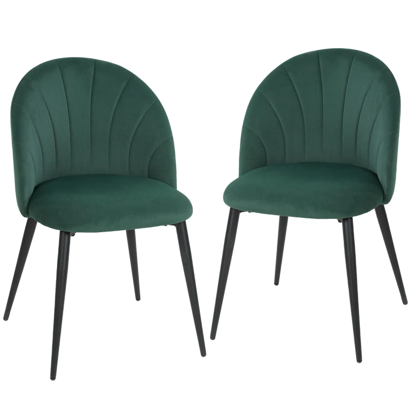 HOMCOM Armless Esszimmerstühle mit gebogener Rückenlehne 2er-Set, Samt-Optik Akzentstühle für Küche, Wohnzimmer, Dunkelgrün