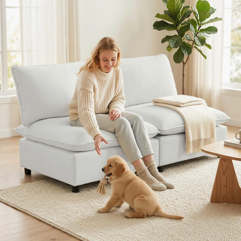 HOMCOM 2-Sitzer-Sofa, 146 cm Kunstleder-Modularsofa mit breiter und tiefer Sitzfläche, dicken Kissen, einfache Montage, Grau
