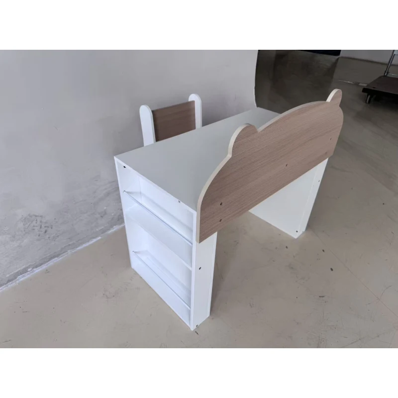 AIYAPLAY Conjunto Mesa Infantil com Cadeira Estantes Laterais Compartimento Porta-objetos 3-8 Anos em Madeira Design Ursinho Branco