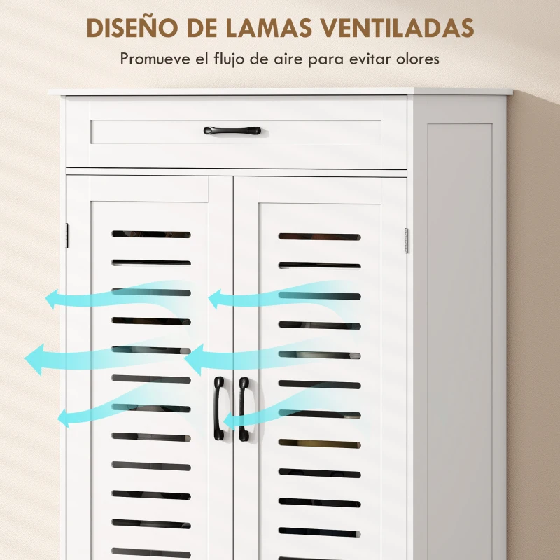 HOMCOM Armario para Zapatos con Puertas de Rejilla Cajón y Estantes Ajustables para 20 Pares de Zapatos 78x37x115,8 cm Blanco