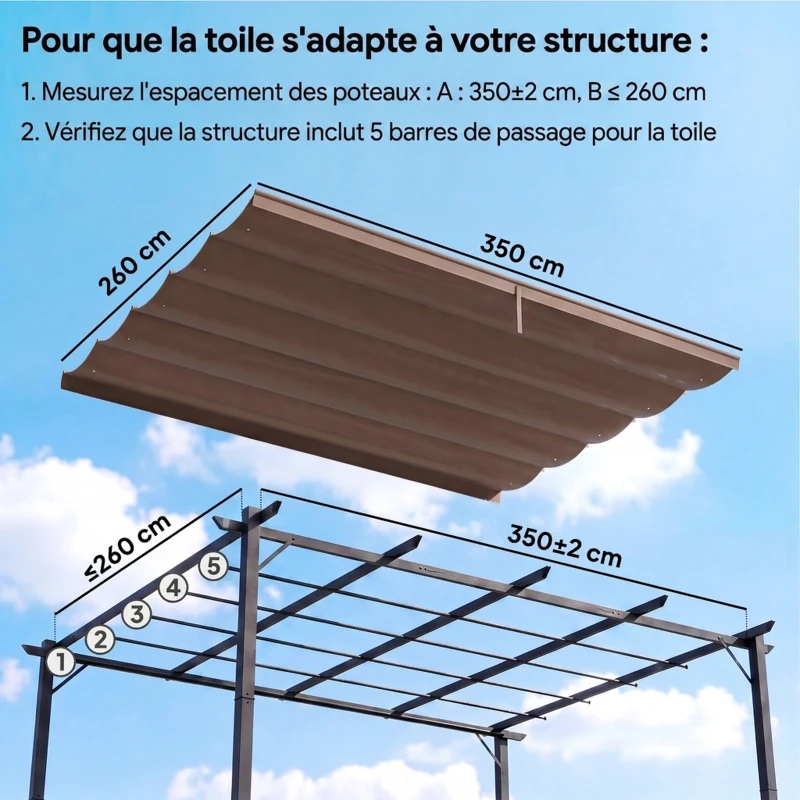 Outsunny Toile de toit pour pergola tonnelle rétractable de 4 x 3 m - toile uniquement 350 x 260 cm café