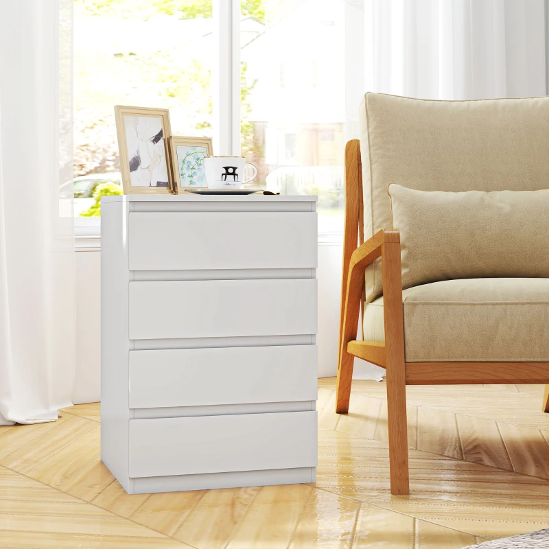 HOMCOM Cómoda 4 Cajones con Cierre Suave Cajonera para Salón Oficina Estilo Moderno 45x40x68 cm Blanco