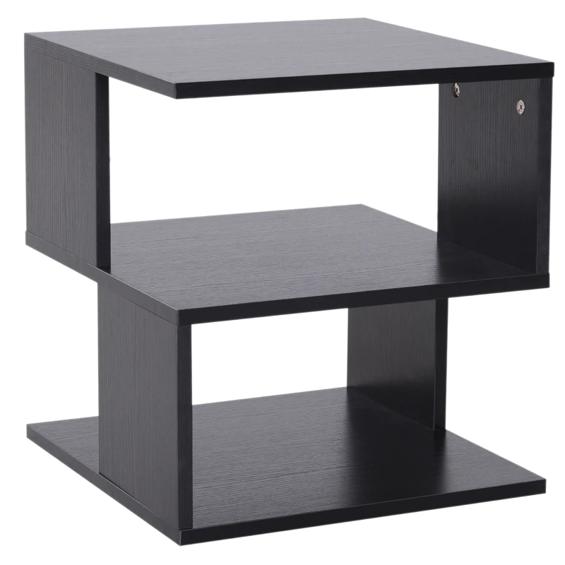 HOMCOM Mesa Auxiliar Cuadrada de 3 Niveles con 3 Estantes Abiertos de Almacenaje para Salón Dormitorio 40x40x43 cm Negro