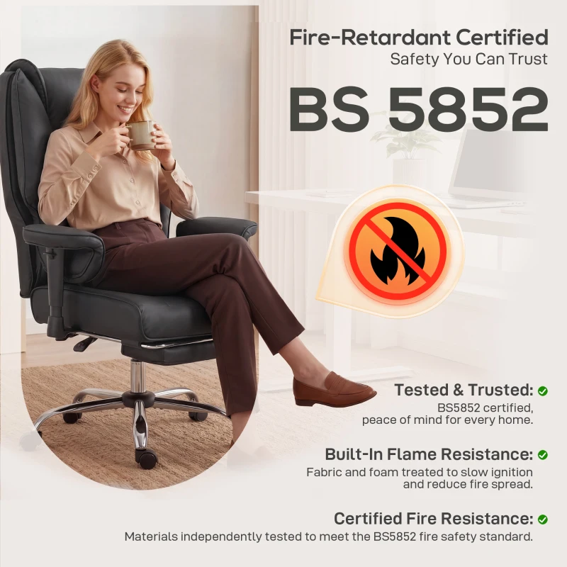 HOMCOM Executive Office Chair, Reclining Desk Chair with Footrest, Adjustable Armrests, Pet Friendly Faux Leather, Black
