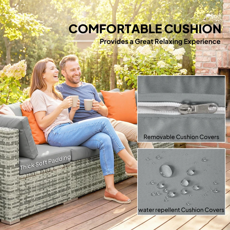 Outsunny 10 Piece Rattan Garden Furniture Set, 3 Corner Sofas with 3 Chairs, 3 Stools and Coffee Table, Outdoor Patio Furniture