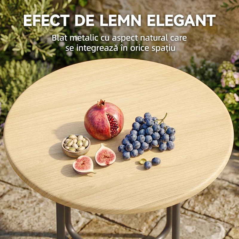 Outsunny Masă de Grădină din Metal cu Efect de Lemn, Ø48x51 cm