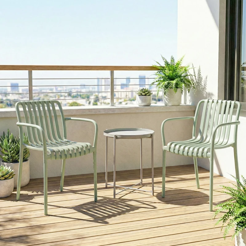 Outsunny Lot de 4 Chaises de Jardin Empilables en Polypropylène Anti-UV Accoudoirs et Dossier à Lattes Ergonomique Gris Vert