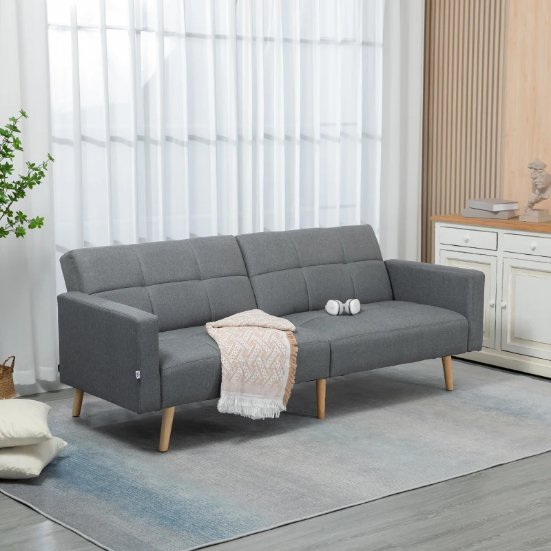 HOMCOM 2 in 1 Schlafsofa 205 x 88 cm Sofa mit Bettfunktion, Couch mit Sitzkissen, Leinenoptik Grau
