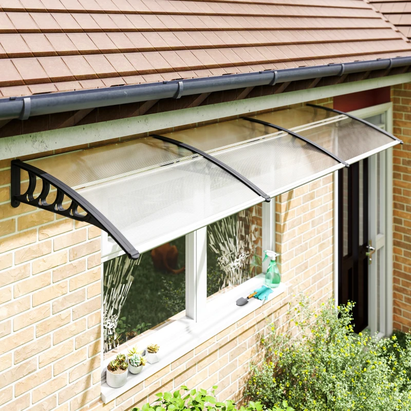 Outsunny Tettoia Moderna in Policarbonato, Alluminio e PP per Balconi, Finestre e Porte, 303x96x27 cm, Nera e Trasparente