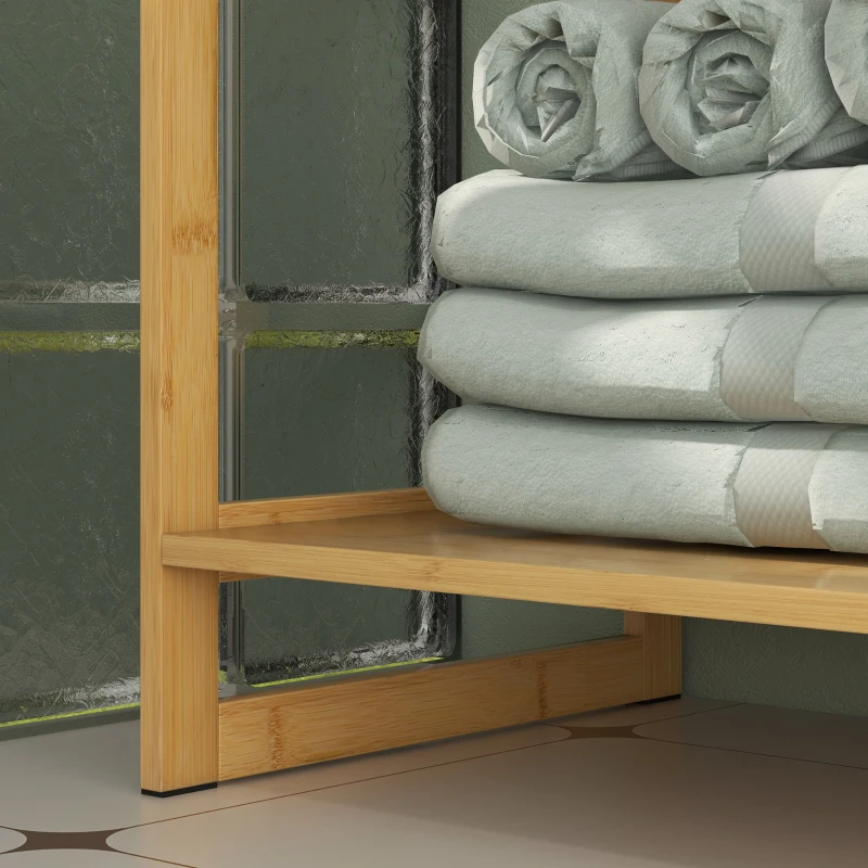 HOMCOM Meuble sous lavabo salle de bain en bambou et MDF meuble sous vasque 2 portes et 1 étagère - 70L x 33l x 79,5H cm
