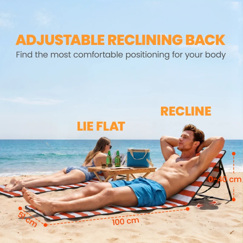 Outsunny Set of 2 Foldable Garden Beach Chair Mat, Outdoor Sun Lounger Seats with Adjustable Back, Magazine Pocket, Carry Strap