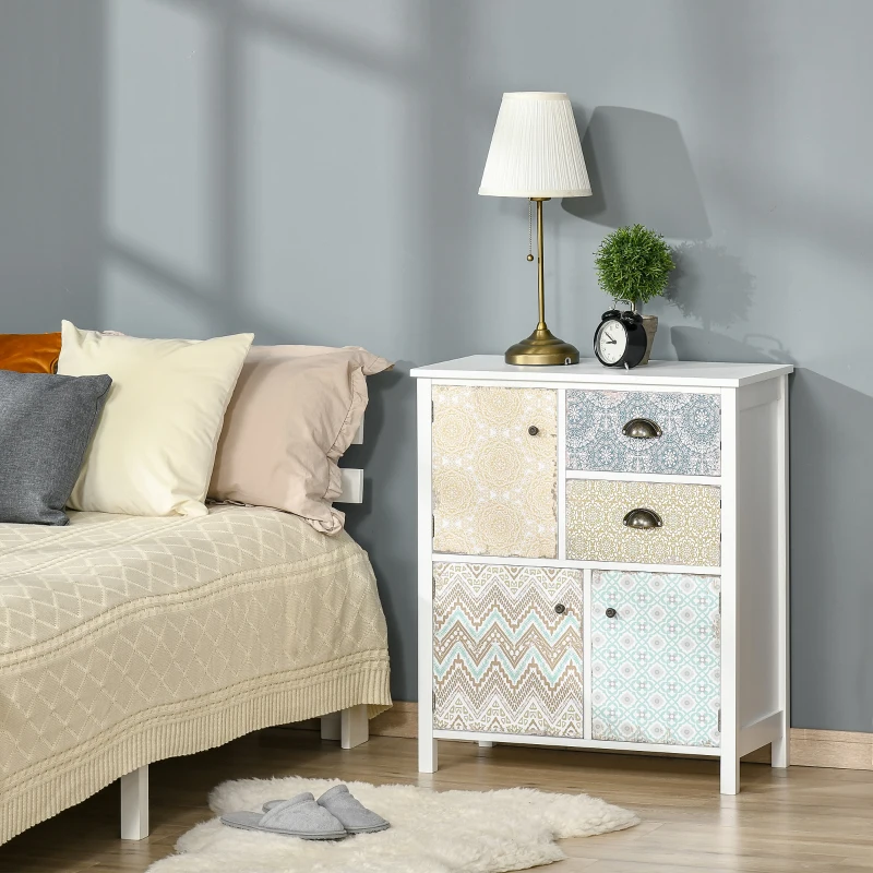 HOMCOM Cómoda para Dormitorio Bohemio con 2 Cajones 3 Compartimentos Diseño Anti-vuelco 68x34x80 cm Blanco