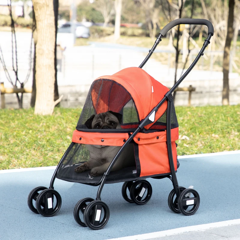 PawHut Passeggino per Cani Pieghevole con Tettuccio Regolabile, Borsa e 2 Guinzagli, 82x47x97 cm, Rosso e Nero
