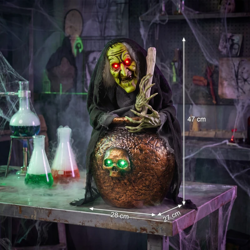 HOMCOM Geanimeerde Halloween-tafelheks met lachgeluid, verlichte ogen en geluid-/aanraakactivatie