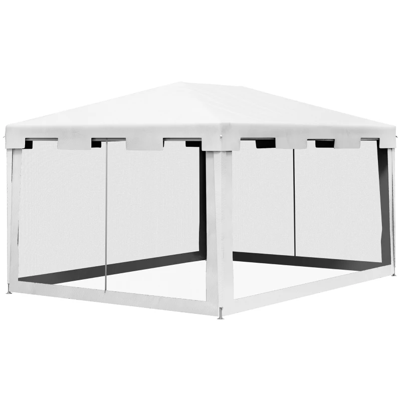 Outsunny Cenador Exterior 4x3 m con 4 Mosquiteras Laterales 2 Puertas con Cremallera y 6 Orificios de Drenaje Blanco y Negro