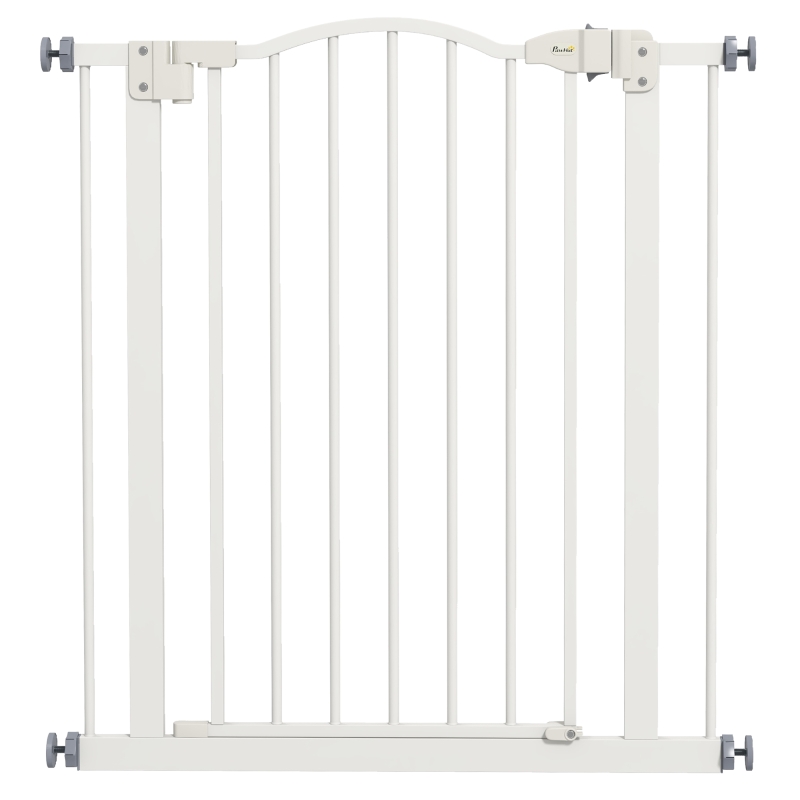 PawHut Pressure Fit Dog Stair Gate No Drilling Safety Gate Auto Close for Doorways, Hallways, 74-80cm Adjustable, 78cm Tall, White