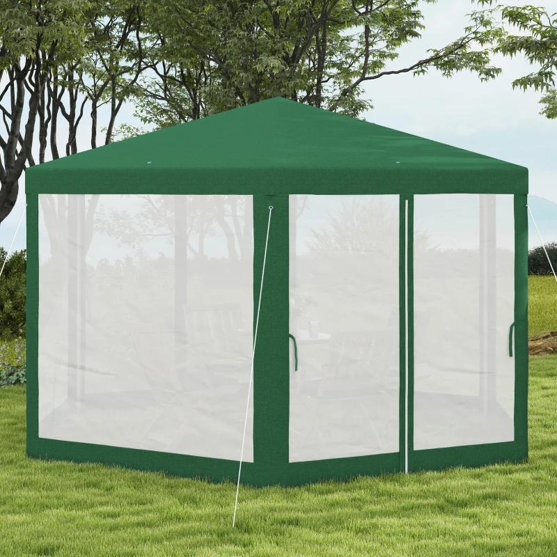 Outsunny 4m Hexagon Gazebo Party Tent, Screen House Patio Canopy Event Shelter for Activities, Shade Resistant, Green