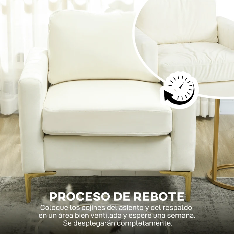 HOMCOM Butaca de Salón Tapizada en Terciopelo Acolchado Grueso Asiento Ancho Reposabrazos Almohadilla 81x77x81 cm Crema