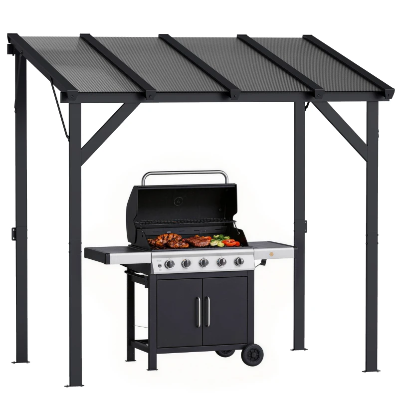 Outsunny Grillpavillon 2,44 x 1,48 m Gartenpavillon mit Pultdach, Gartenlauben mit UV-Schutz 50+ Dunkelgrau