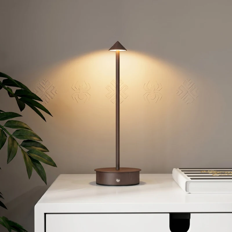 HOMCOM Lampă de Masă Touch Reîncărcabilă cu USB, Reglabilă 3000K/4500K/6000K, Autonomie 4-8 Ore, Cafeniu