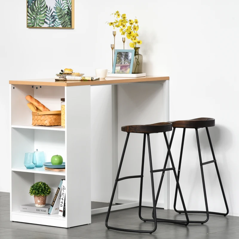 HOMCOM Mesa de Bar con 3 Estantes Estructura de Metal Antivuelco Carga 100 kg 115x55x100 cm Blanco y Roble
