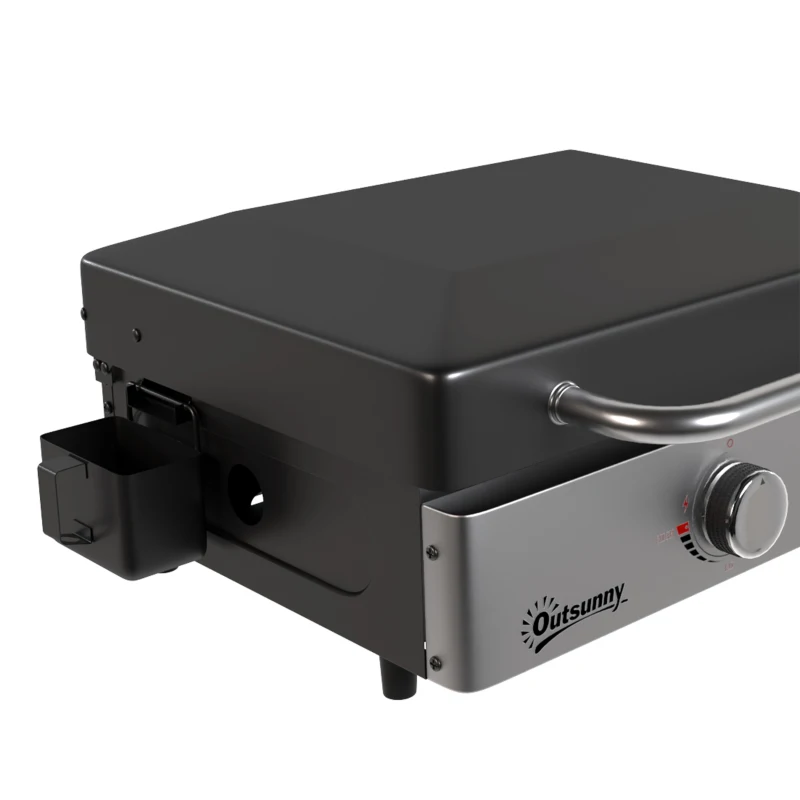 Outsunny Grill Griddle, Portable Gas Plancha, 3.5 kW, Tabletop Gas BBQ with Grease Cup for Camping Picnic Patios, Black
