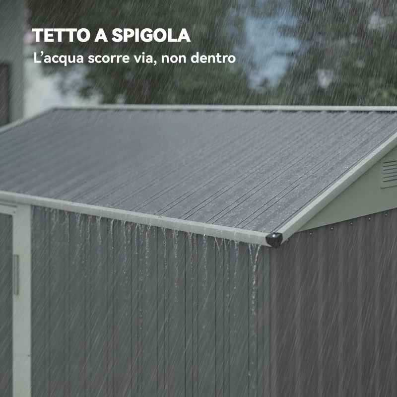 Outsunny Casetta da Giardino Alta in Acciaio da 3.51m² con Prese d'Aria e Porta Bloccabile, 209x177x236 cm, Argento