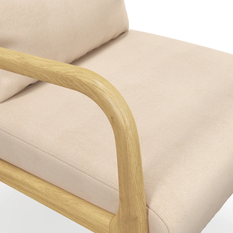 HOMCOM Fauteuil lounge - 3 coussins inclus - assise profonde - accoudoirs - structure bois hévéa - aspect velours beige