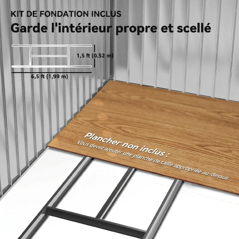 Outsunny Abri de Jardin 2,5 m² - Remise pour Outils avec Kit de Fondation - Cabanon Porte Verrouillable - Tôle d'Acier Gris