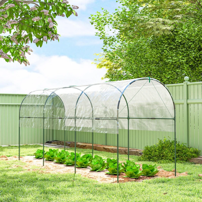 Outsunny Serre de jardin serre à tomates 4 arceaux en acier bâche en PVC 4 x 1,2 x 1,7 m vert