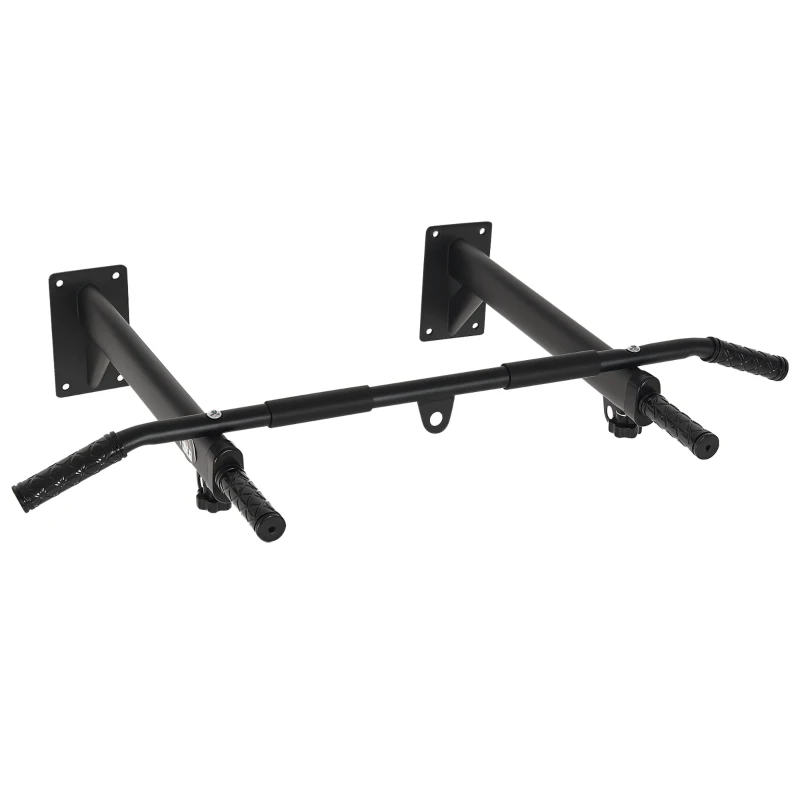 HOMCOM Bară de Tracțiuni pentru Perete 2 în 1 cu 3 Mânere Diferite, din Oțel, 93,5x65x17 cm, Negru