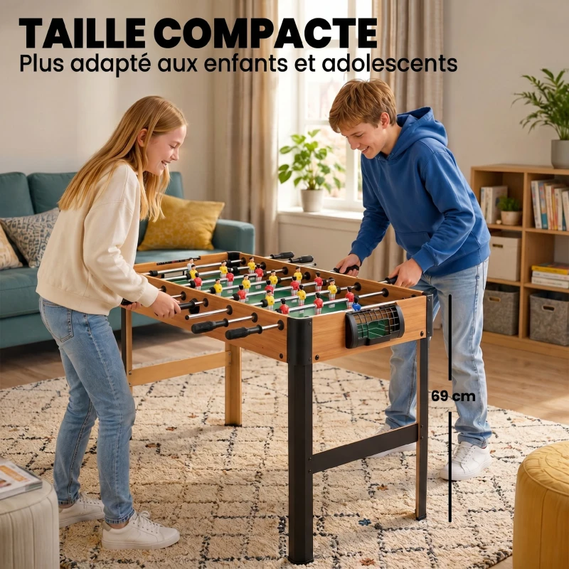 HOMCOM Baby-foot table de babyfoot avec 2 balles 8 poignées 22 joueurs 2 tableaux d'affichage 118 x 104 x 69 cm