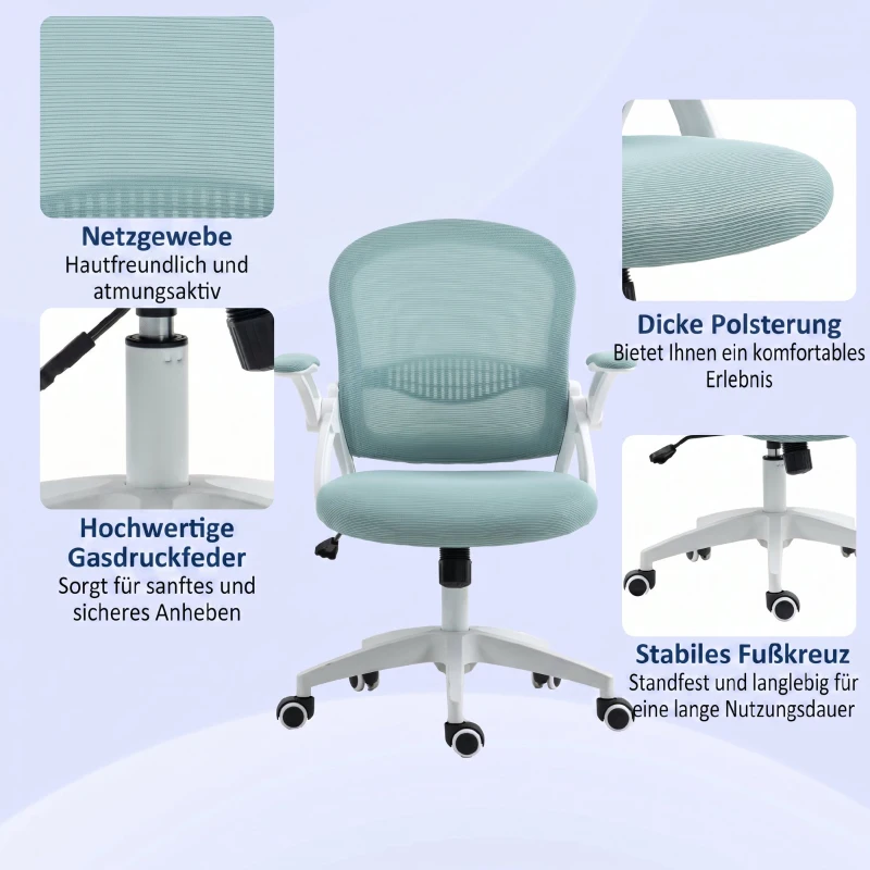 Vinsetto Scaun de Birou Ergonomic cu Spătar din Plasă și Înălțime Reglabilă, 65.5x61.5x88-97.5 cm, Albastru
