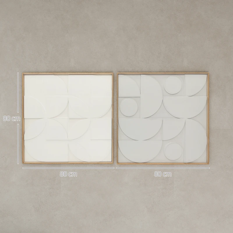 HOMCOM Lot de 2 tableaux abstraits 3D, décoration murale en bois géométrique, pour salon, chambre, bureau, 80 x 80 cm, blanc