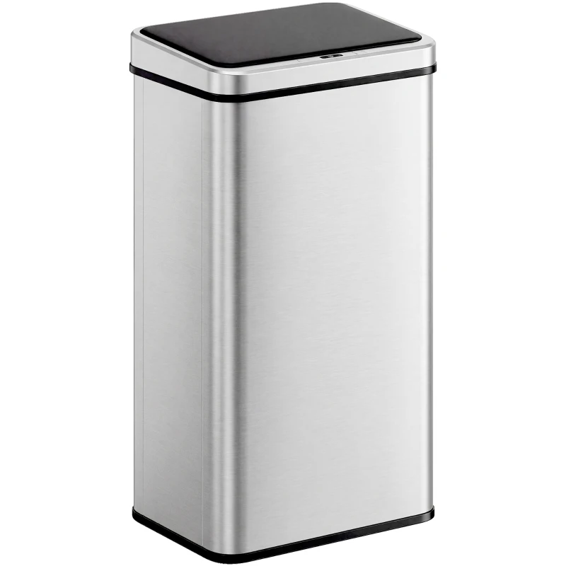 HOMCOM Poubelle à Capteur de 50L, Couvercle à Fermeture en Douceur, Poubelle de Cuisine Automatique Acier Inoxydable, Argenté
