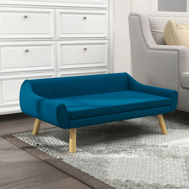 PawHut Canapé pour chien design scandinave coussin moelleux amovible tissu aspect velours pieds bois massif
