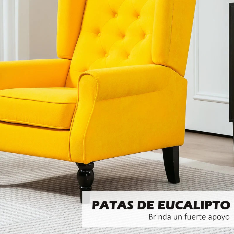 HOMCOM Sillón de Salón con Reposabrazos y Patas de Madera Butaca Carga 160 kg para Dormitorio Oficina 74x86x102 cm Amarillo